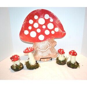 Mushroom Kitschy Home Decor Polka Dots Tray and Figurals